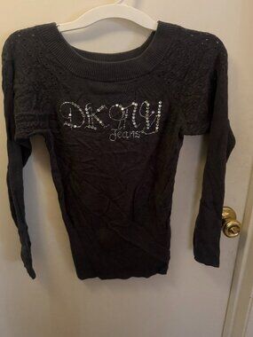 Y2K DKNY Jeans Gray Knit Sweater Size M